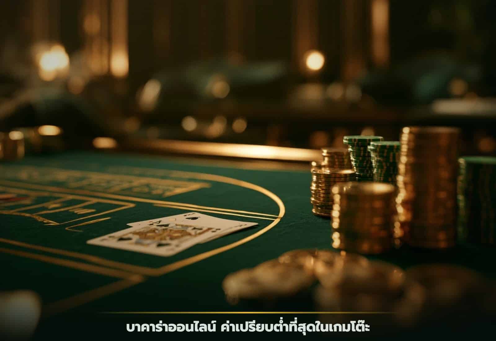 โต๊ะบาคาร่า GOOFYGOLD ไพ่บนสักหลาดเขียวและชิปทอง